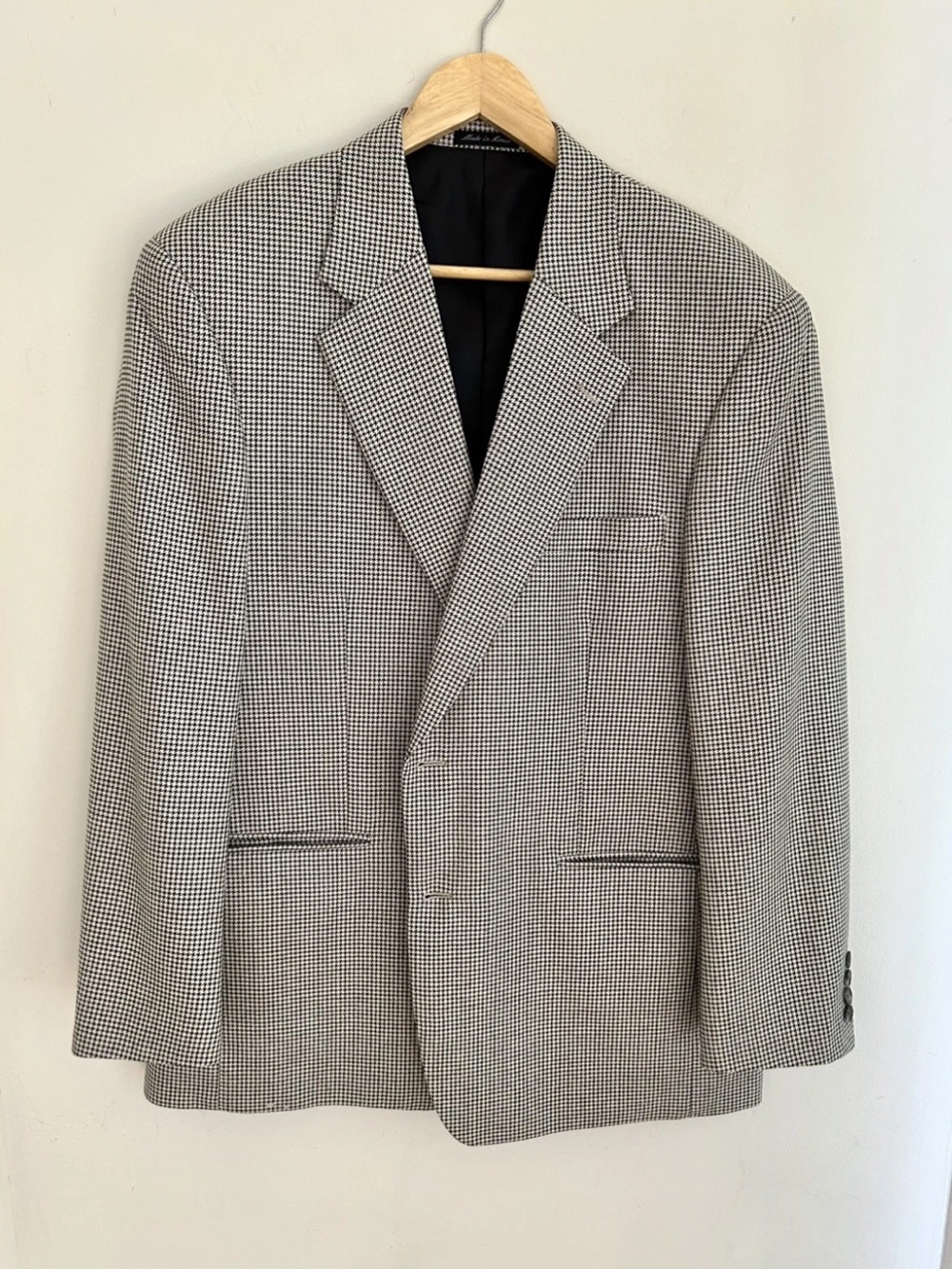 Club Room Pantex Woven Silk & Wool Black & Beige Houndstooth Jacket Blazer 44 R